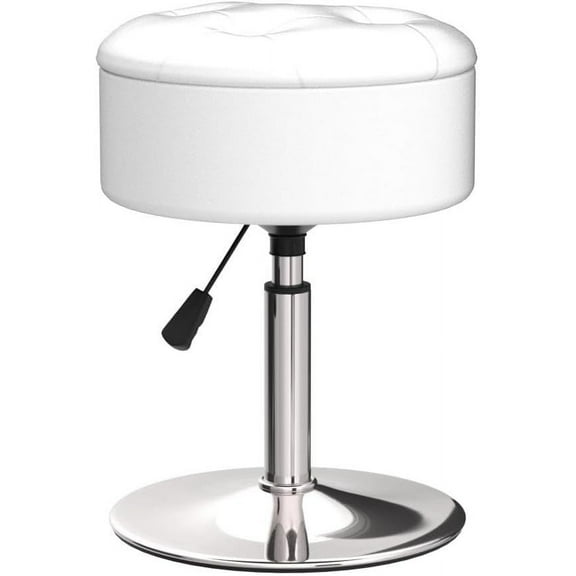 White Faux Leather Vanity Stool, 360 ° Swivel & Height Adjustable Makeup Chair with Storage, Small Ottoman for Bathroom, Bedroom or Living Room