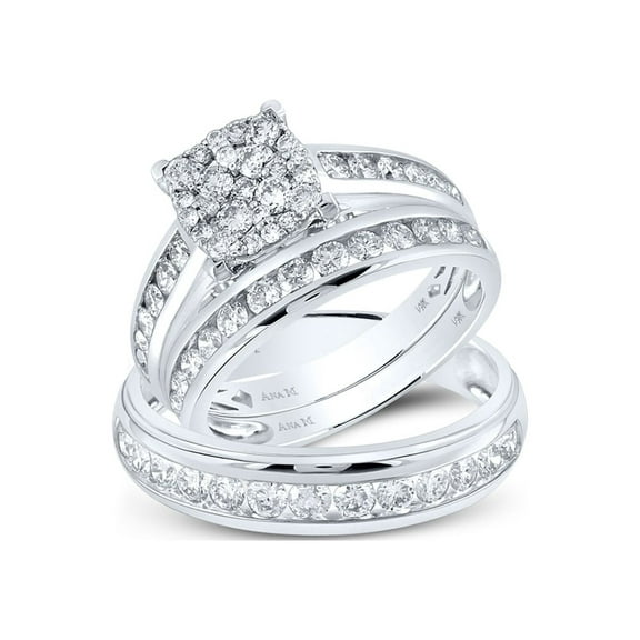 14kt White Gold His Hers Round Diamond Square Matching Wedding Set 1-3/4 Cttw