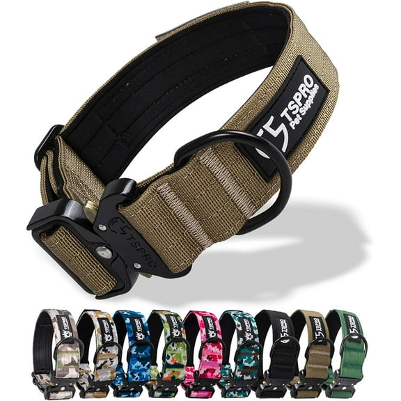 TSPRO Premium Dog Collar with USA Flag Patch Thick Dog Collar Adjustable Dog Collar Heavy Duty Quick-Release Metal Buckle Dog Collar for Small or Medium to Extra Large Dogs(Khaki-L)