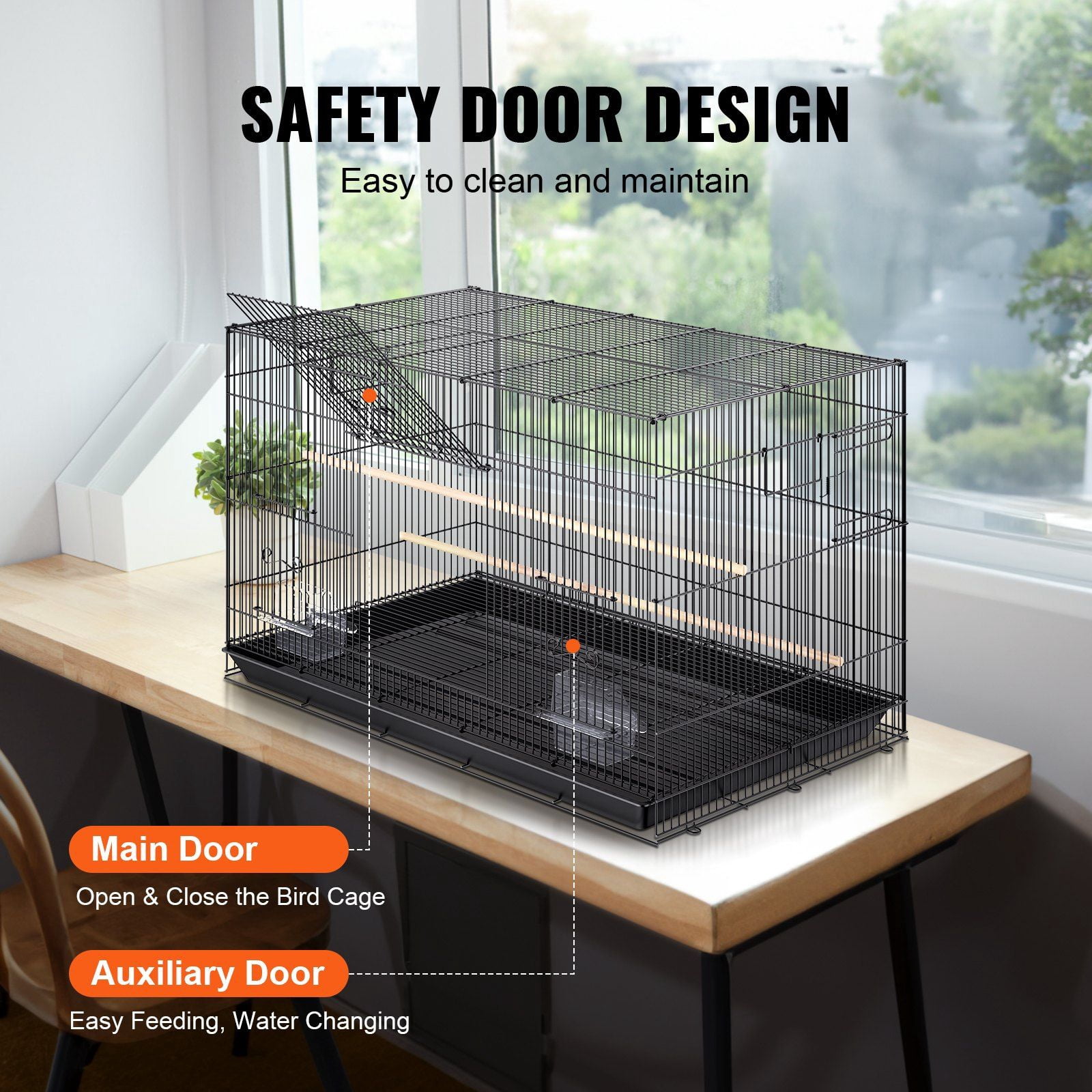 30 Inch Metal Bird Cage with Rolling Stand and Tray for Parakeets Cockatiels Budgies Lovebirds Canaries