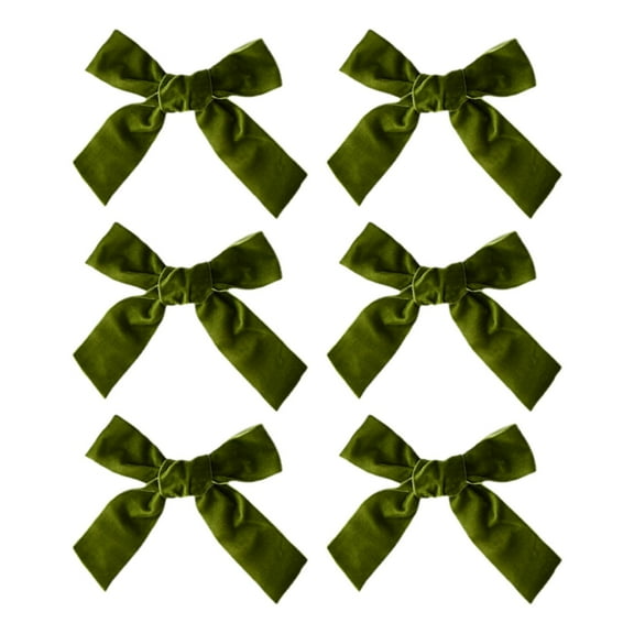 6 Pcs Medium Red Velvet Christmas Bows – Burgundy Xmas Ribbon for Tree, Wreath, Garland & Gift Wrapping – Holiday Home Decor, Green, Bows