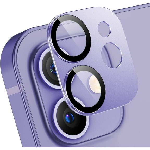 [ 2 Pack Camera Lens Protector for iPhone 12, Aluminum Metal Lens Film, 9H Hardness Tempered Glass Camera Screen Cover,Bubble Free,Strong Stickiness Case Friendly - Purple