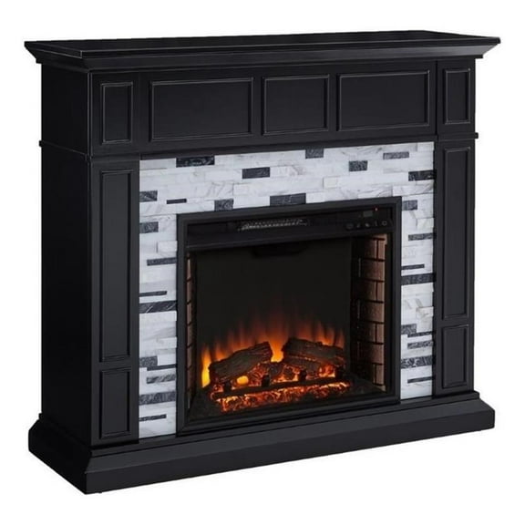 Bowery Hill Engineered Wood Marble Electric Fireplace in Black