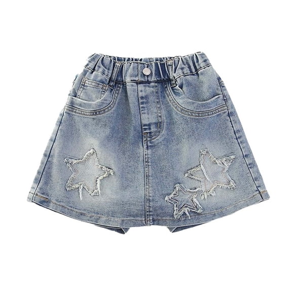 Valcatch Jupe en Jean pour Filles Jupes en Jean Bleues avec Ceinture Élastique Mini Jupes Printemps Été Mode Urbaine Bleu 140/11 Y-12 Y