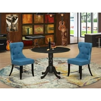East West Furniture East-West Furniture DLSI3-ABK-21 - A dining table set of 2 excellent parson chairs using Linen Fabric Mineral Blue color and a gorgeous midcentury dining table with Wire...