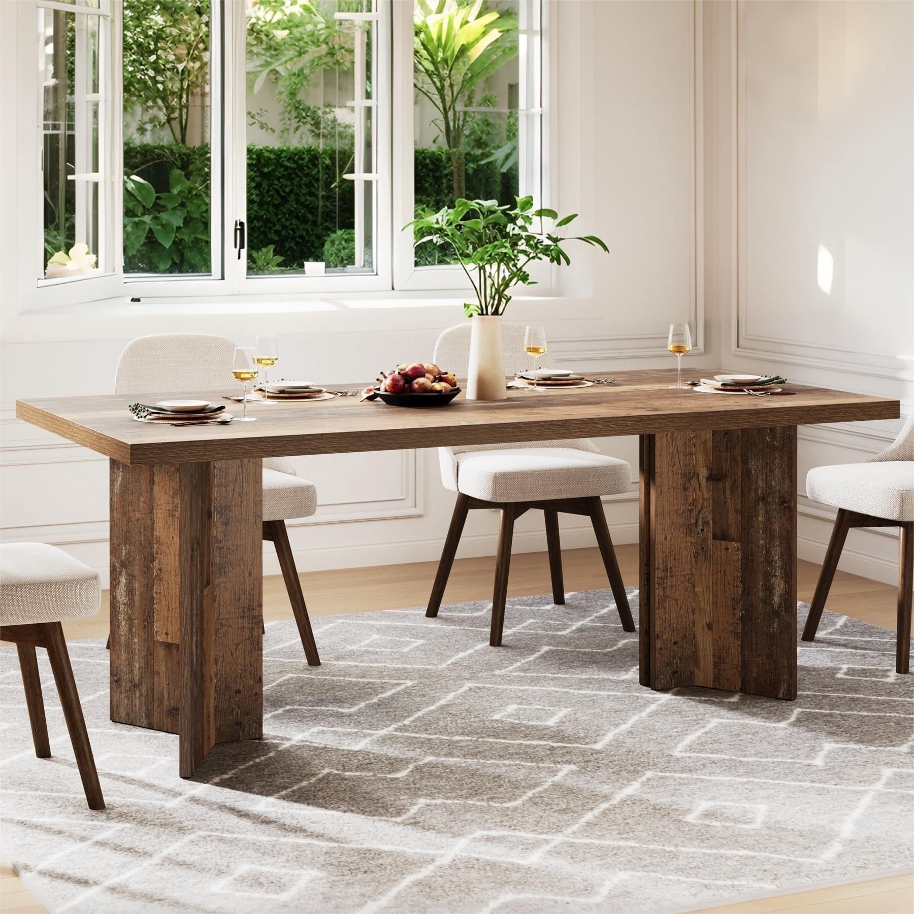 Fnova 63" Rectangular Modern Dining Table, Wooden Modern Kitchen Table for 6 People for Dining Room, Brown (Chairs Not Included)