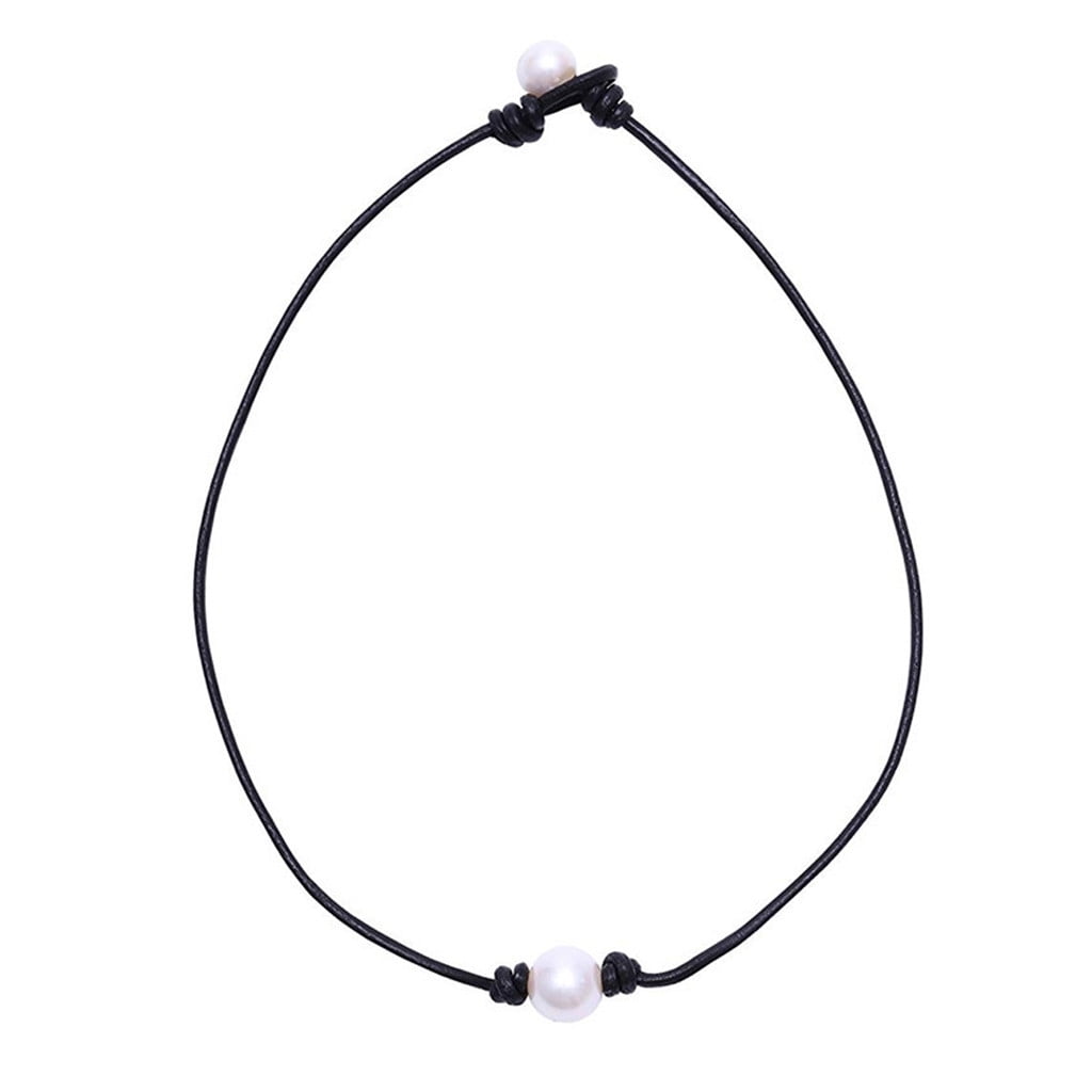 ANNA Single Handmade Freshwater Pearl Choker Necklace On Black Cord For Women--2Pcs