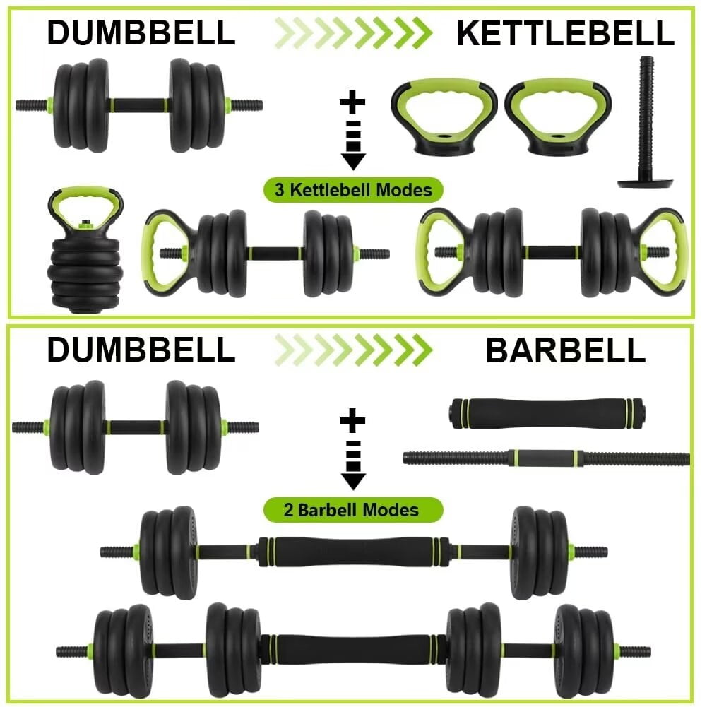 Adjustable Kettlebell Set, 4 in 1 Adjustable Dumbbell Set,44lbs/66lbs/88lbs Weight Set Used as Kettlebells, Barbell, Push up Stand for Home Gym ,Round