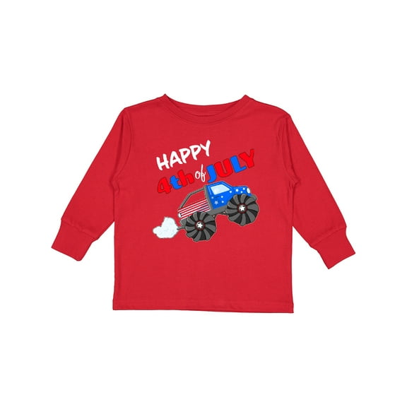 Inktastic Happy Fourth of July Monster Truck Boys or Girls Long Sleeve Toddler T-Shirt