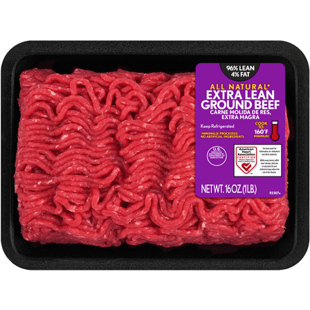 96% Lean / 4% Fat Extra Lean Ground Beef, 1 lb Tray, Fresh, All Natural*