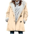 thumbnail image 3 of Brnmxoke Womens Coats 2024 Fleece Sherpa Lined Hooded Coat Winter Thicken Warm Jacket with Horn Buttons Beige,S, 3 of 7