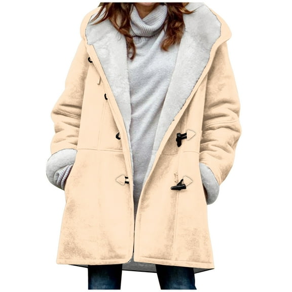 Qeaghou Winter Coats for Women 2025 Warm Plus Size Fleece Lined Jackets Button Down Fuzzy Sherpa Hooded Parka Peacoat Outerwear