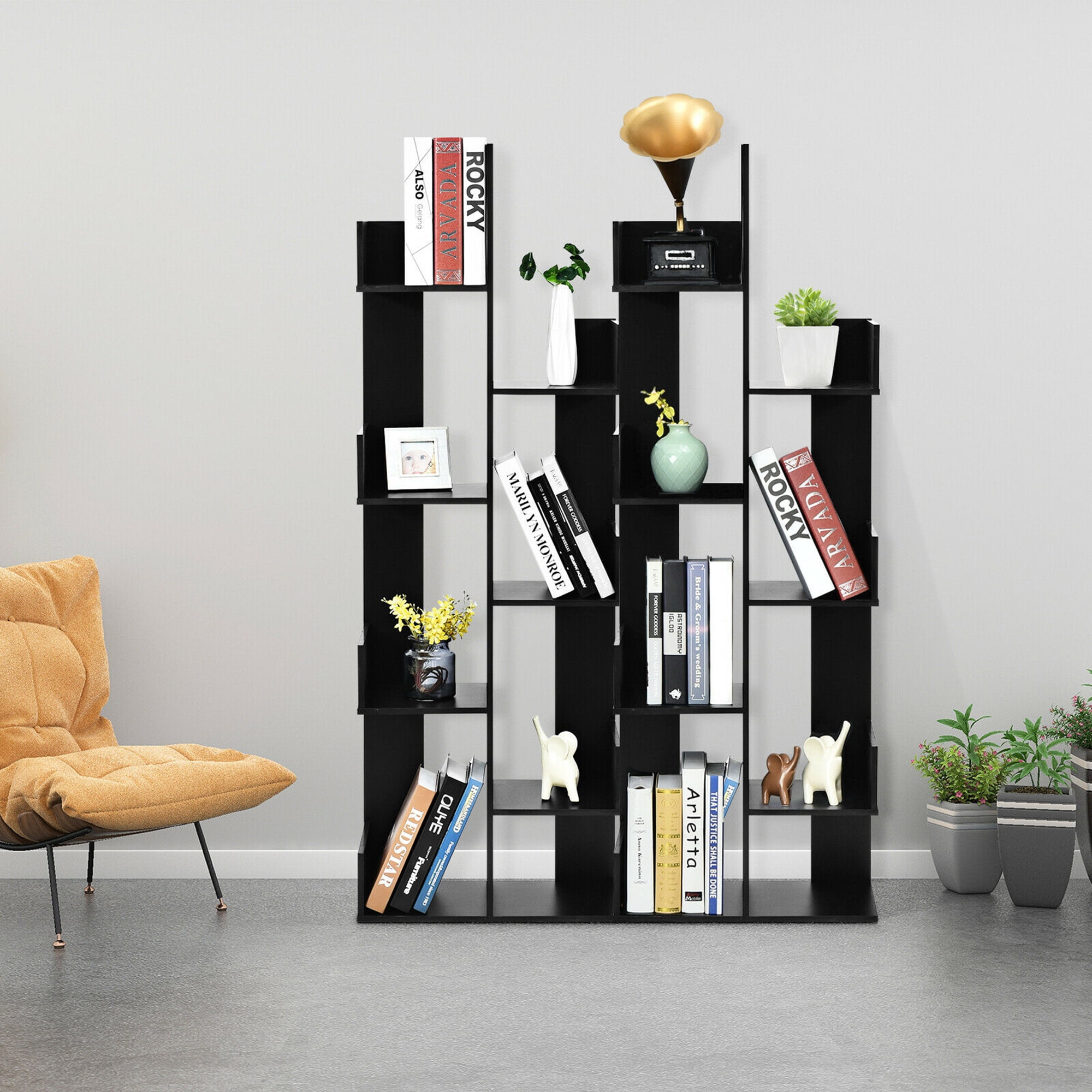 Gymax 8-Tier Bookshelf Bookcase Space-Saving Storage Rack w/8 Open Compartments Black