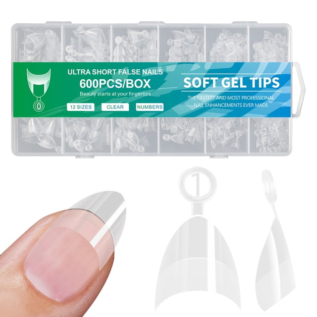 Graflsoa 600-Piece Matte Short Nail Tips Set, No-File No-Trace Armor Nails, 12 Sizes in 5 Styles, Compact 22.5x12.5x2cm Box, 123g Lightweight
