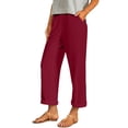 thumbnail image 6 of BRGZLK Cotton Linen Capri Pants Women Casual Wide Leg Pants Comfy Elastic Waist Lounge Cropped Beach Boho Trousers, 6 of 7