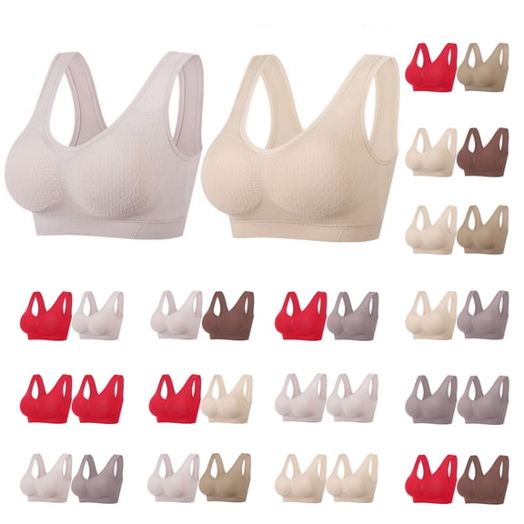 Gymayou 2 Pack Women Seamless Wireless Pull On Sports Bra Beauty Back Breathable Comfort Bra Full Coverage Wide Strap No Wire Everyday Lounge Sleep Multicolr #1 L