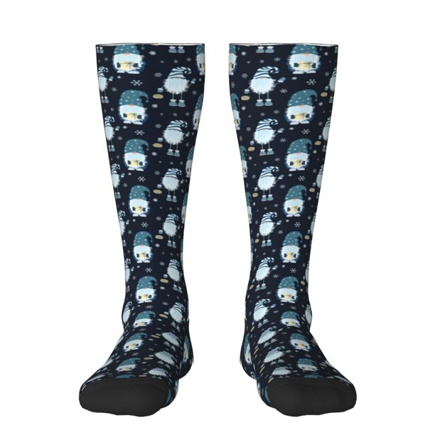 Fotbe Christmas Gnome blue Calcetas Divertidas Estampadas para Hombre y Mujer, Calcetas de Algodón hasta la Rodilla para Caminar, Correr, Enfermería y Embarazo
