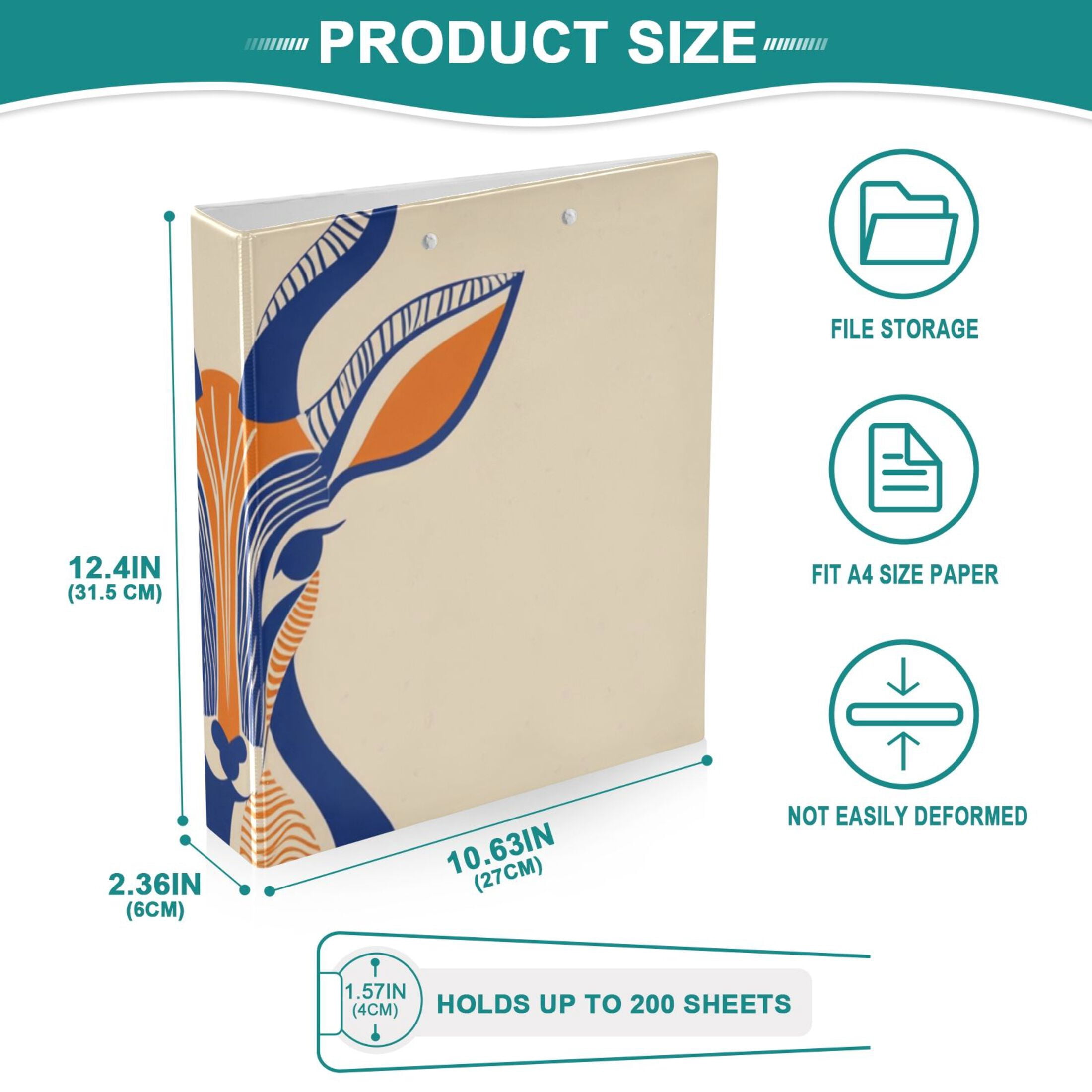 Deer Face 3 Ring Binders 1.5 inch Hardcover File Folders with Interior Pockets A4 Size Organizer for School Office Hospital