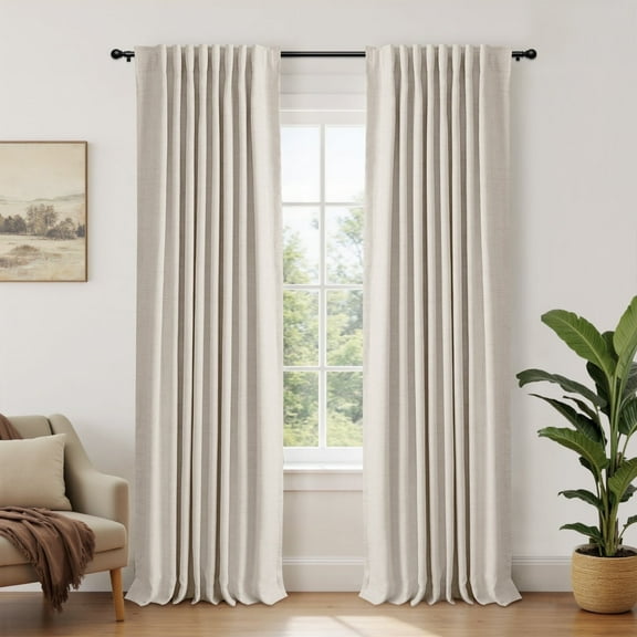 100% Blackout Curtains for Bedroom,Set of 2 Panels,84inch Length Faux Linen Thermal Insulated Back Tab Drapes with Room Darkening,50"Wx84"L,Cream