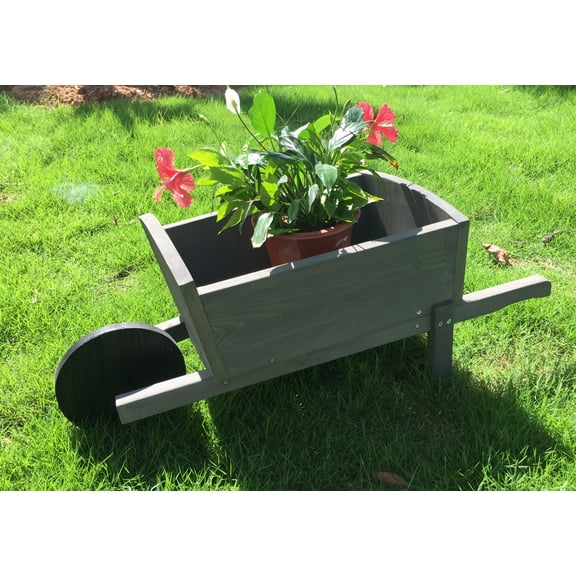 Seny Cute Wheelbarrow Style Garden Planter 100% Wood Garden Bed Box with Wheels Outdoor
