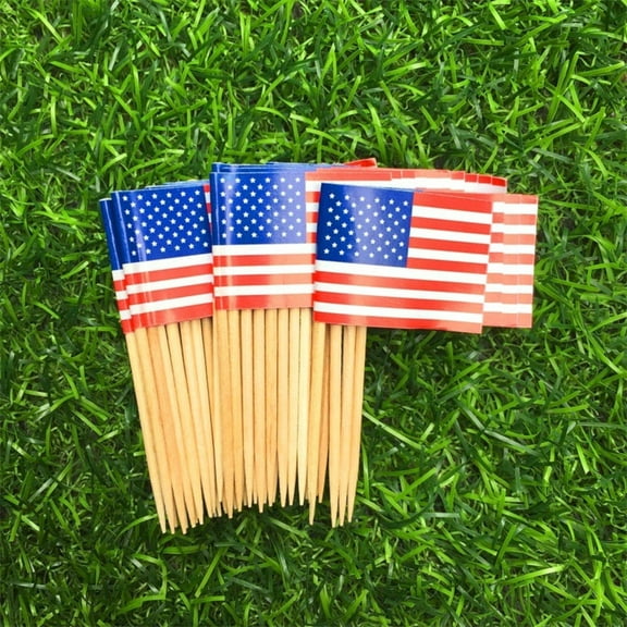 American Flag Toothpick 100 Pcs America Toothpick Flag 4Th Of July Decorations Cupcake Toppers American Flag Picks for Patriotic Decorations-Decorative Table Banner-3.5X2.8X0.8 inches-Shiogb