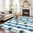 thumbnail image 3 of Palm Trees Washable Living Room Rugs 8'x10', Tropical Plant Green Blue Stripes Low Pile Throw Large Area Rug Non-Slip Sturdy Edge Binding Carpet for Bedroom Dining Room Office, 3 of 9