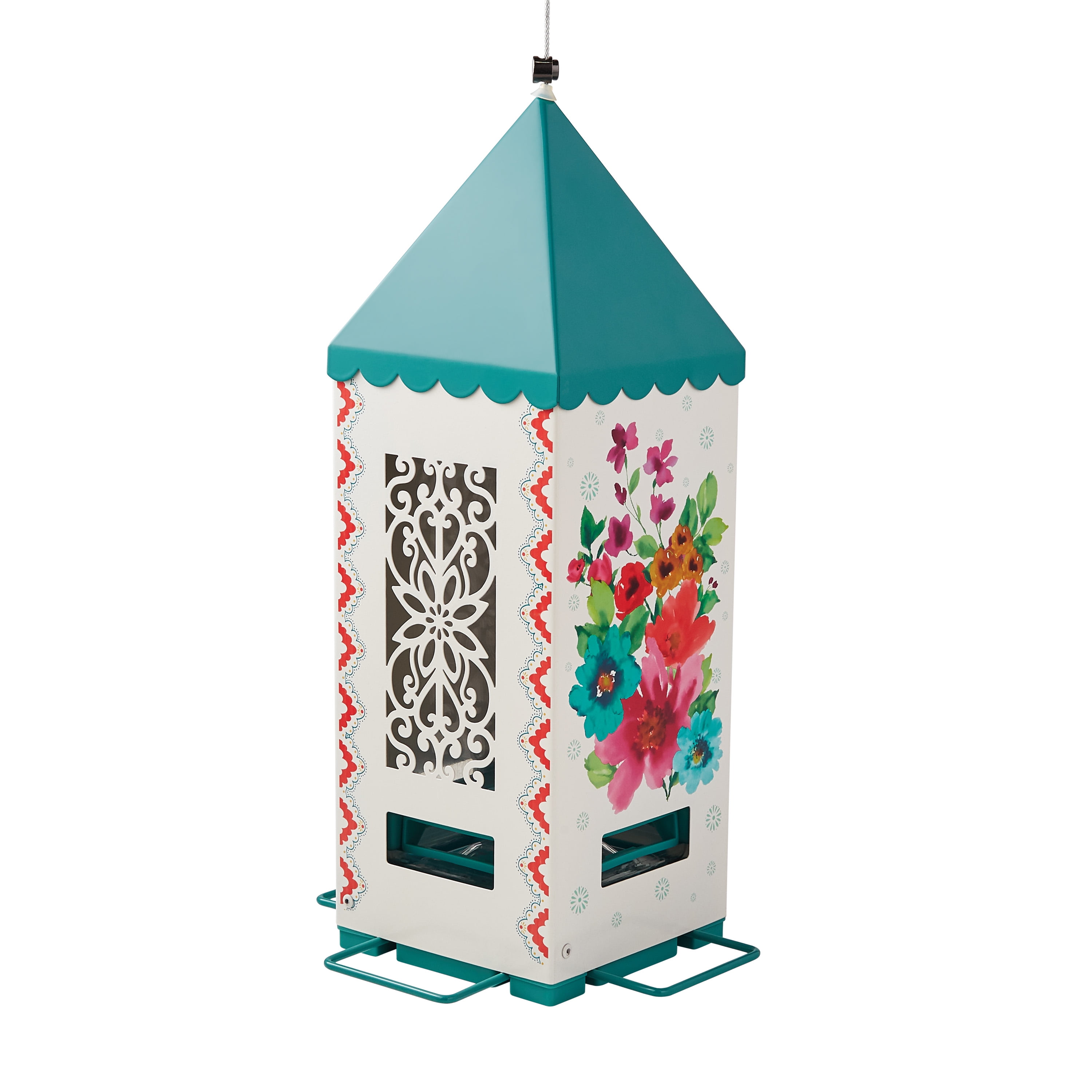The Pioneer Woman Breezy Blossom Squirrel-Proof Lantern Bird Feeder and Pennington Select Birder's Blend Wild Bird Seed, 14 lb Bag