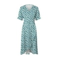thumbnail image 5 of vigerkar Women's 2025 Summer Bohemian Floral Printed V Neck Beach Party Flowy Ruffle Midi Dress Sky Blue, L, 5 of 7
