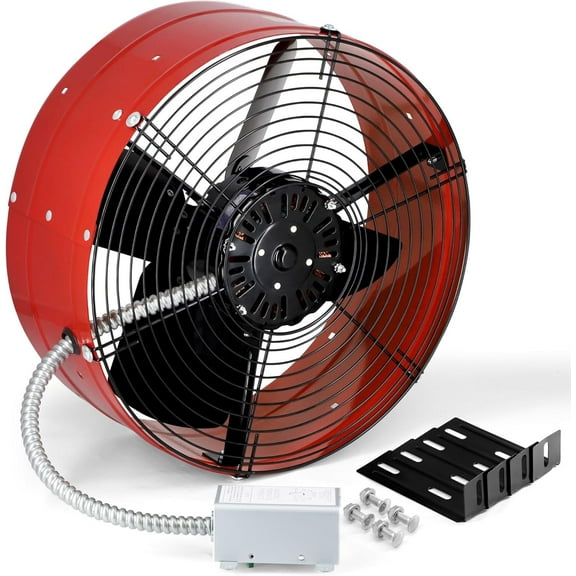 Gable Mount Attic Fan with Adjustable Thermostat, 15 Inch Exhaust Fan for Attic, Garage, Shed, 1300 CFM, 1075 RPM, 3.4 Amp