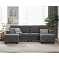 thumbnail image 4 of CHIC HOUSE 101" Sectional Sofa with Storage Ottoman Chaise, Corduroy L/U Shaped Sofa Convertible Sectional Couches for Living Room, 6 Seater Corner Modular Sofa with Deep Seat Throw Pillows, Gray, 4 of 10