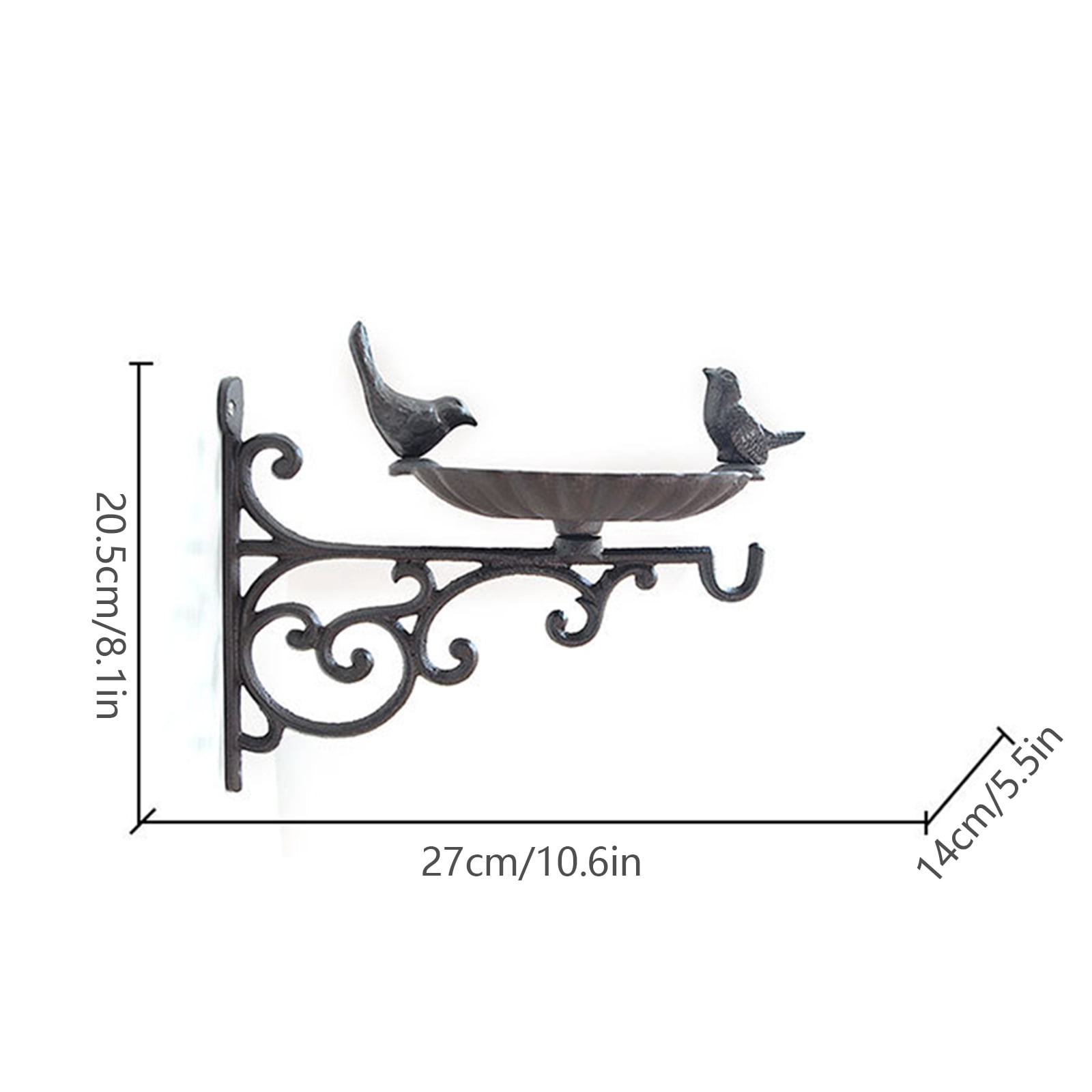 Cast Iron Bird Bath with Hook Garden Decor Wall Mounted Weatherproof Vintage Water Bowl for Wild Birds