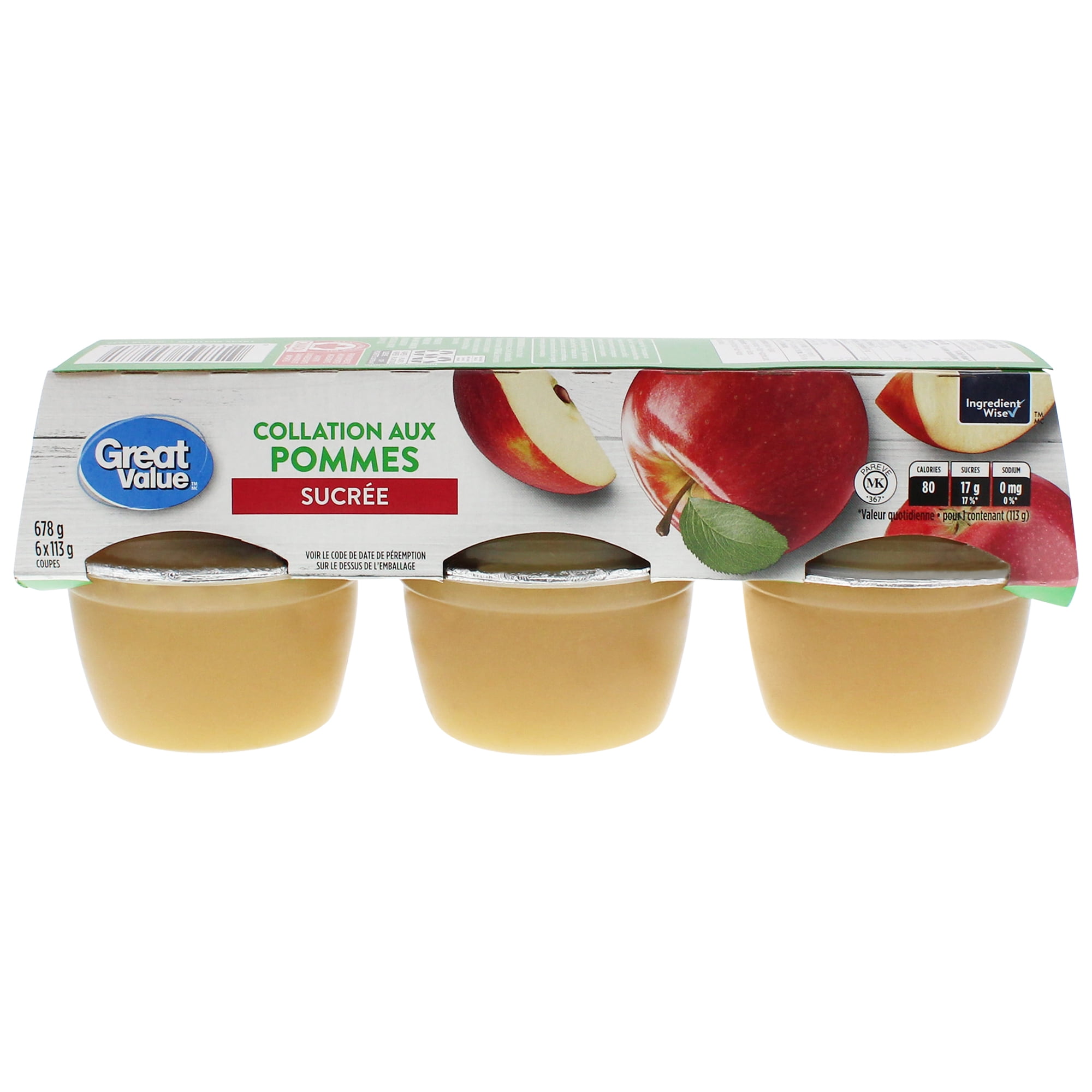 Collation aux pommes sucrée Great Value 6 x 113 g