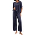 thumbnail image 3 of CQXIDFH Pajamas Set for Women Plus Size Sleepwear Set with Built-in Support Short Sleeve Top with Long Pants Loose Fit Pjs Lounge Set, 3 of 9