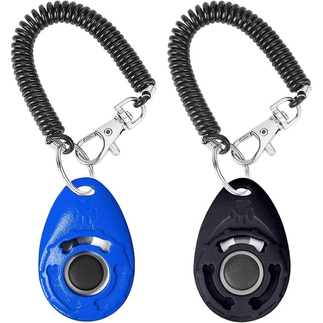 Juego de 2 clickers de adiestramiento canino con correa para la muñeca, clicker de adiestramiento para mascotas con botón grande, herramienta eficaz de adiestramiento conductual para gatos, pájaros y