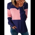 thumbnail image 1 of Blusas Elegantes e Informales para Mujer, con Bloques de Color, de Larga y Cuello en V, para Otoño. Azul M, 1 of 10