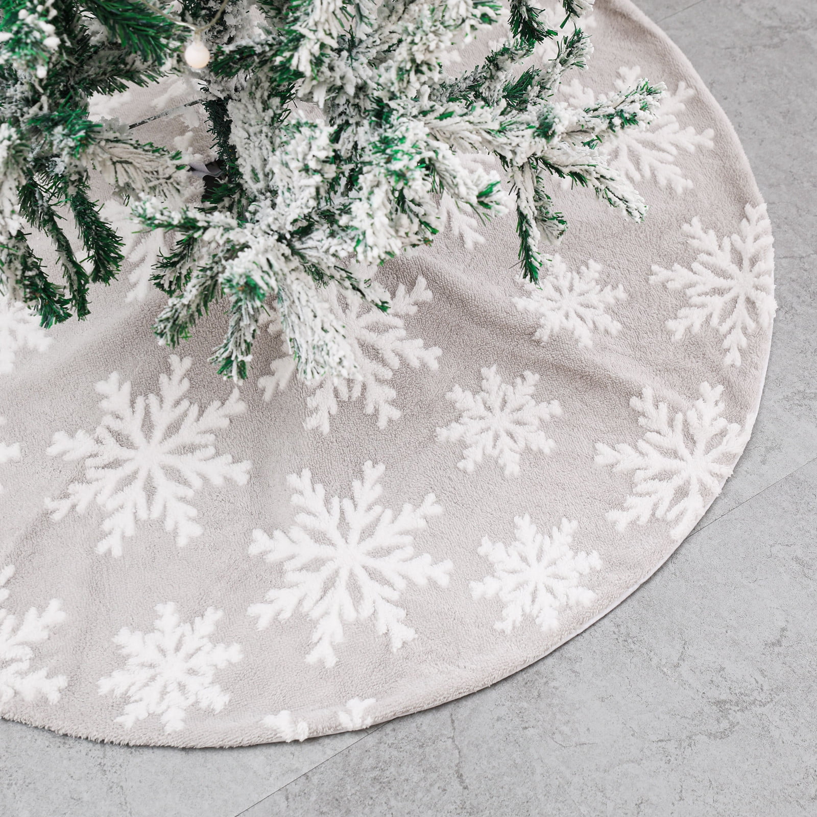 Christmas Tree Skirt with Reindeer Pattern 36 Faux Fur Tree Skirt Grey Super Soft Tree Skirt with Deer and Snowflake Pattern for Ornaments Home Party Christmas Decorations