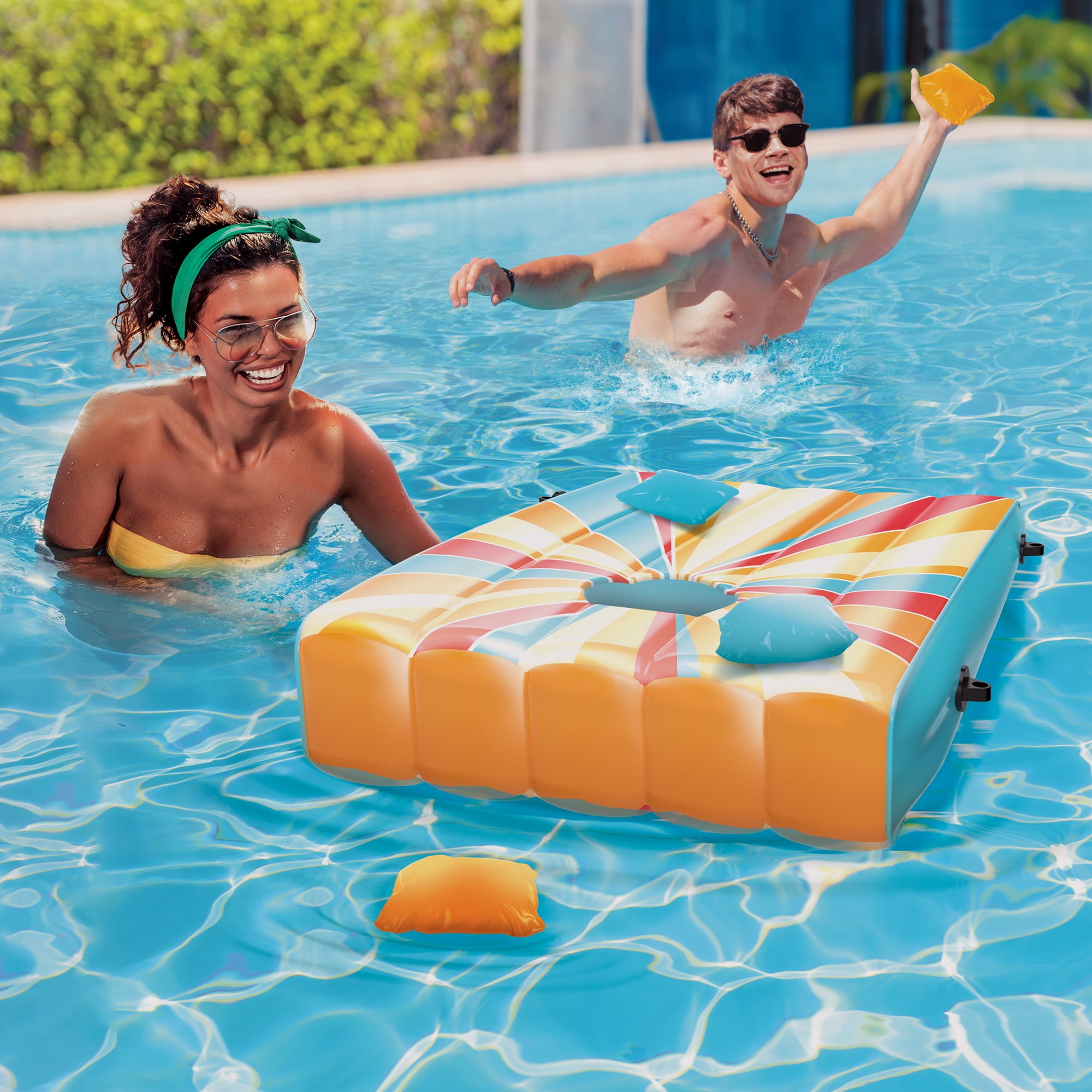 Cipton 35-inch Inflatable Pool Cornhole Set Toss Games for Kids and Adults