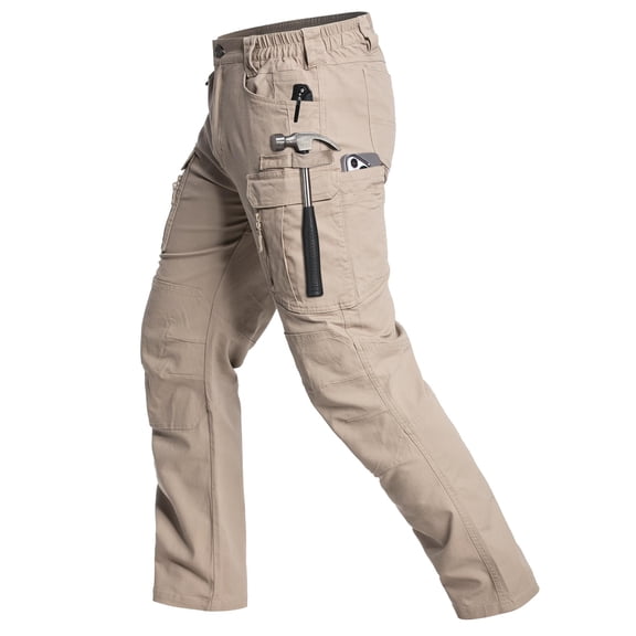 NAVEKULL Men's Cotton Flex Cargo Pants Lightweight Stretch Work Pants Durable Outdoor Hiking Trousers With 15 Pockets