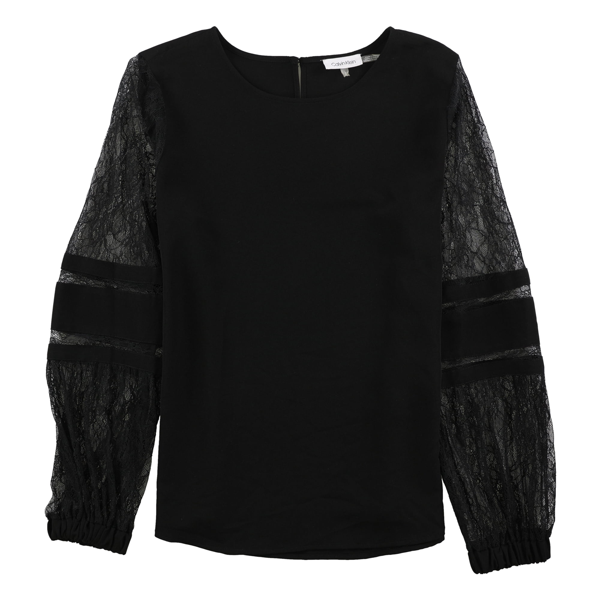 Calvin Klein - CALVIN KLEIN Womens Black Banded Lace Sleeve Long Sleeve ...