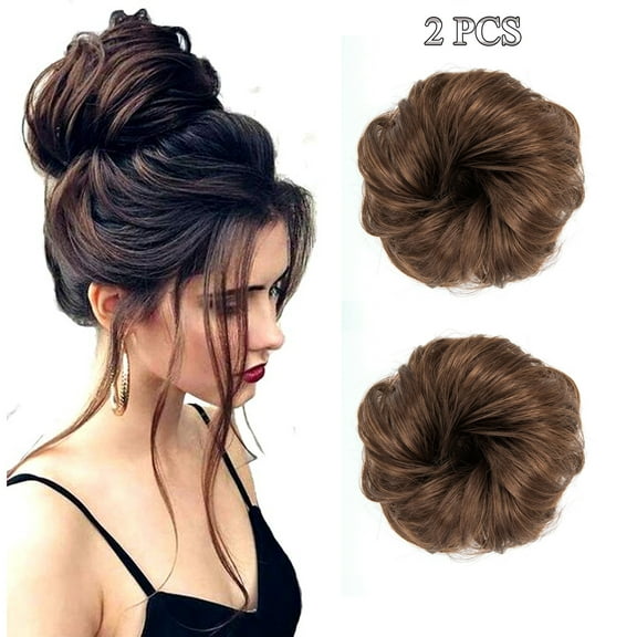 LELINTA 2PCS Messy Hair Bun Hair Scrunchies Extension Curly Wavy Messy Synthetic Chignon for Women Hair Ribbon Ponytail Extensions Updo Hairpiece