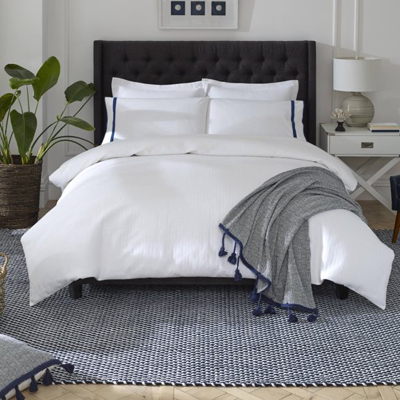 FH Home Machine Washable Area Rug - Hand Woven, Stain Resistant, Pet Friendly - Premium Recycled Polyester Yarn - Rope - Bedroom, Living/Dining Room - Asbury - Navy & White - 5 x 8 ft