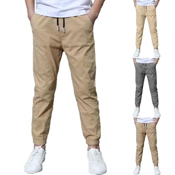 Baby Boy Pants Youth Summer Lightweight Linen Straight Leg Casual Long Pants Boys Beige 4-5Y