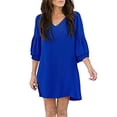 thumbnail image 1 of LUXUR Robe T-Shirt pour Femmes, Robe Évasée Courte Mini, Couleur Unie, Robe d'Été, Tunique Ligne A, Bleu G, 1 of 3