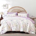 thumbnail image 2 of 7-Piece Pink Green Floral Bedding Set, Cottagecore Botanical Farmhouse Style Soft All-Season Queen Size Bed in a Bag, 2 of 10