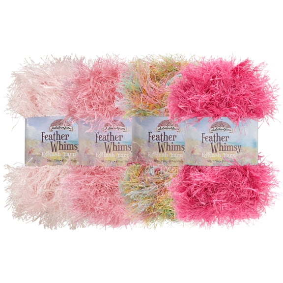 JubileeYarn Feather Whimsy Eyelash Yarn - 50g/Skein Fine Polyester Faux Fur - Shades of Pink - 4 Skeins