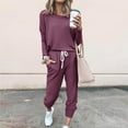 thumbnail image 3 of Scyoekwg Athletic Set for Women Casual Fashion Loose Fall Outfits Solid Color Crewneck Long Sleeve Tops Elastic Waist Jogger Pants Athletic Set Outfits (Wine,XL), 3 of 5
