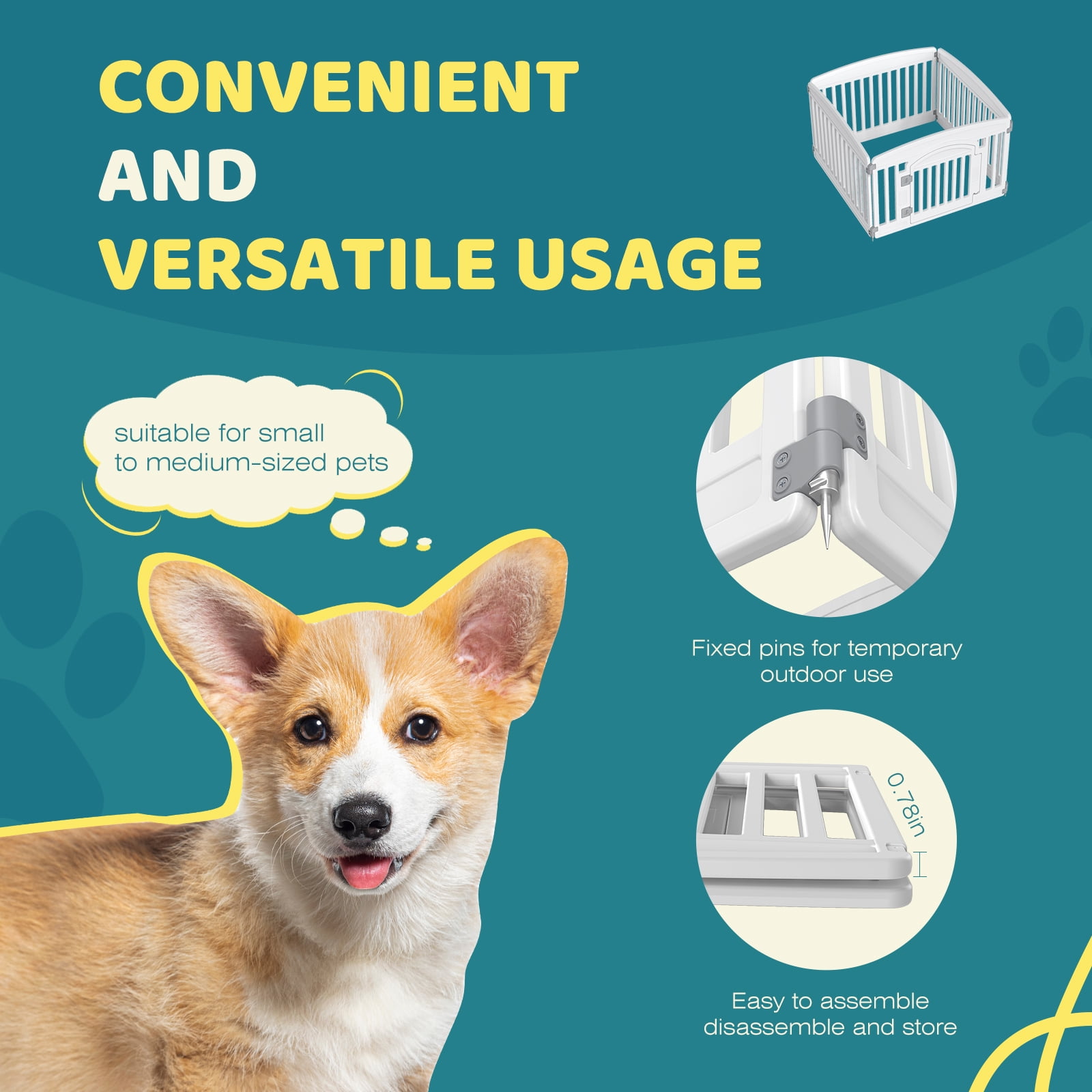 CONCETTA 24-Inch 4-Panel Lightweight Indoor Dog Playpen with Door, Customizable Puppy Exercise Pen for Home Use, White