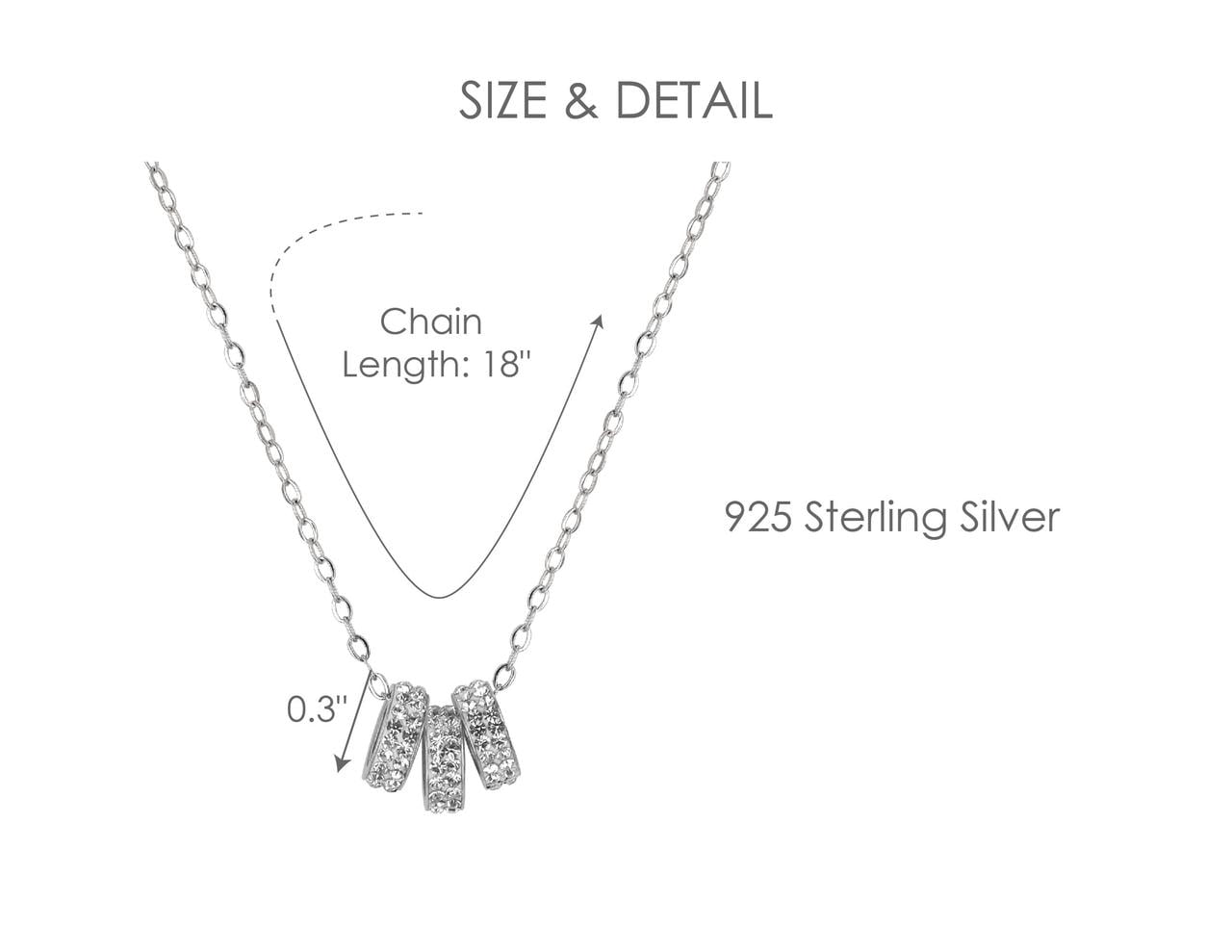 Brilliance Sterling Silver Necklace, 18-inch, 3 Floating Crystal Rondelle Pendants, Women’s Jewelry, Adult
