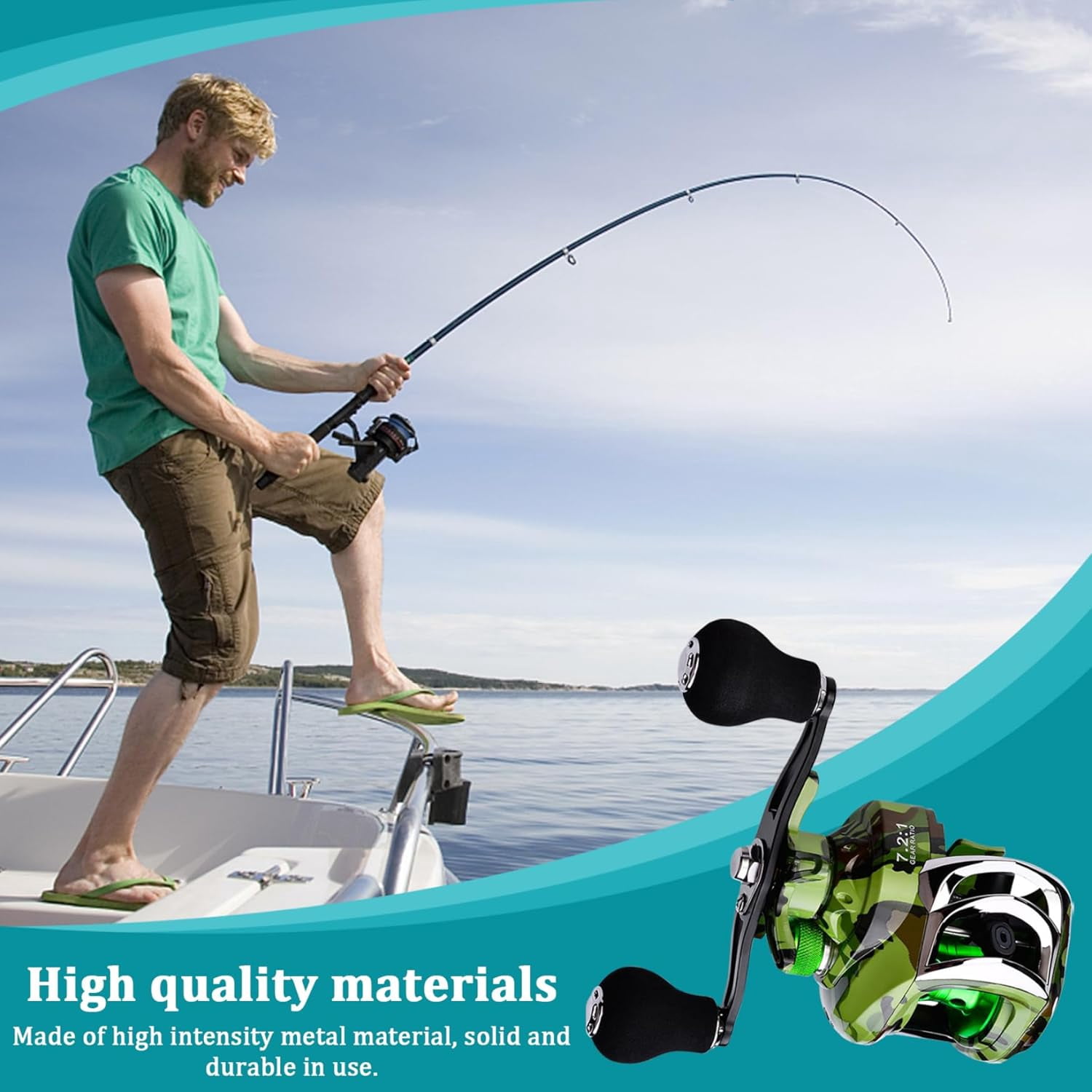 Blusea Baitcasting Fishing Reel 18+1 Ball Bearing 7.2:1 Gear Ratio 9 Gear Braking Baitcaster Dual Handle Nylon Heavy Duty 22lb（right）