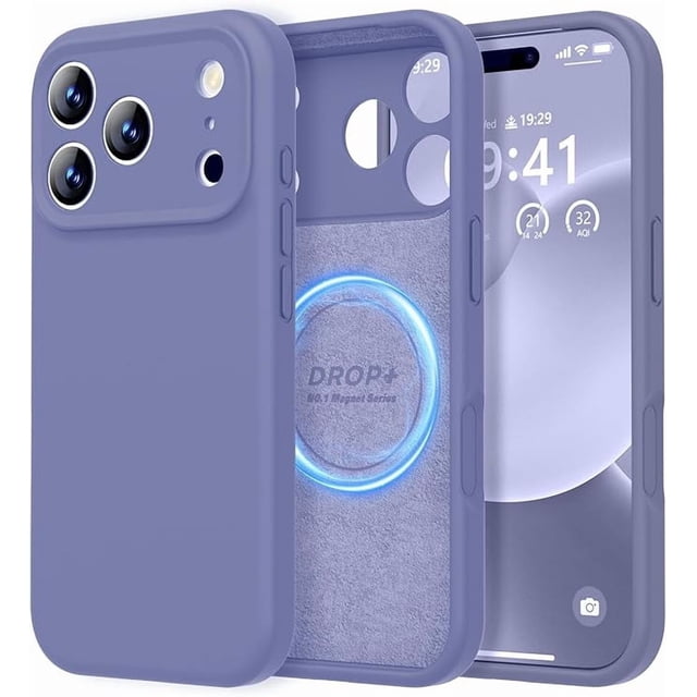 Funda de Silicona Premium, Forro de Microfibra, a Prueba de Golpes, para iPhone 17 Pro 6.3", Gris Lavanda